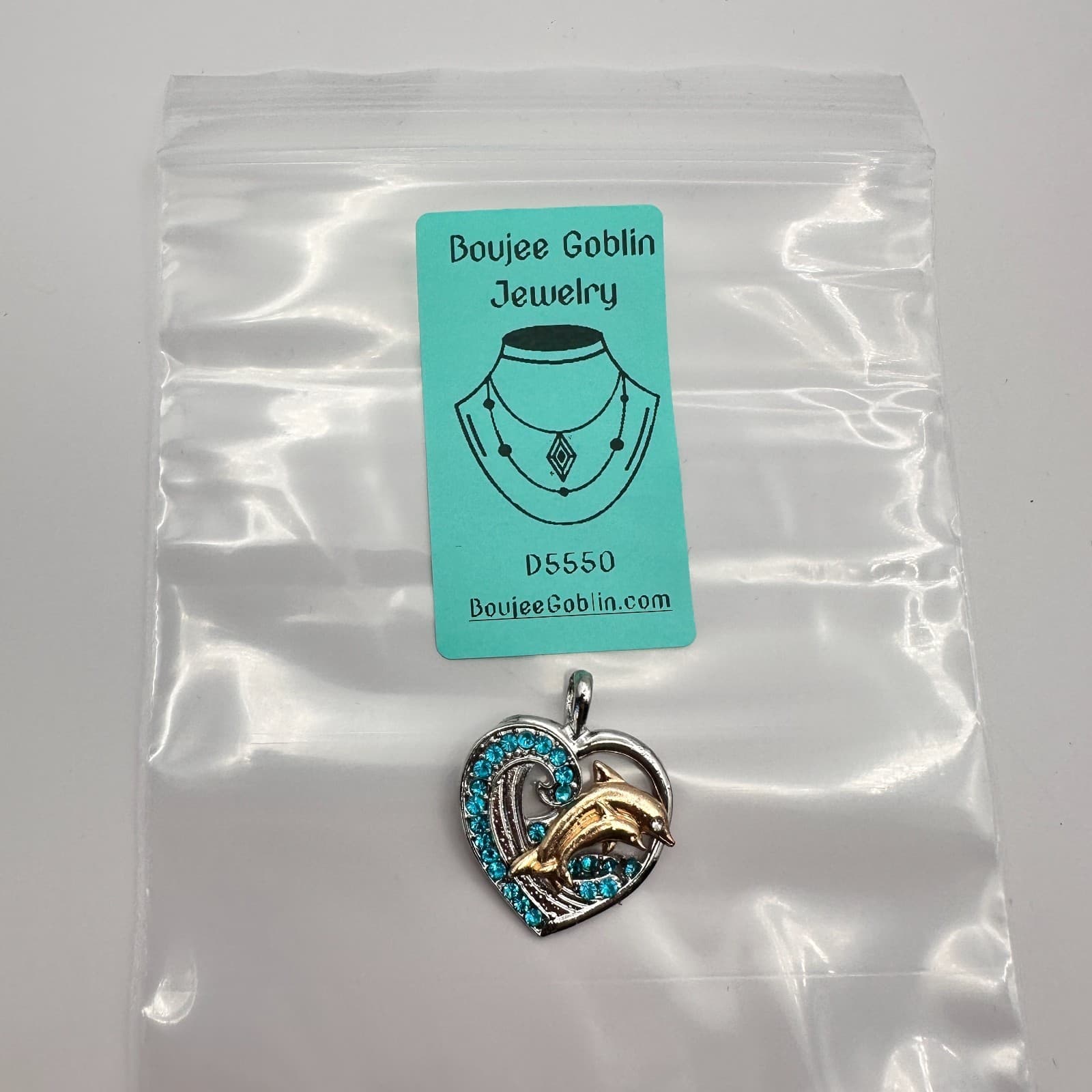 Vintage 90s Silver Tone Dolphin Heart Pendant Blue Rhinestone Women's Jewelry - Thumbnail 9