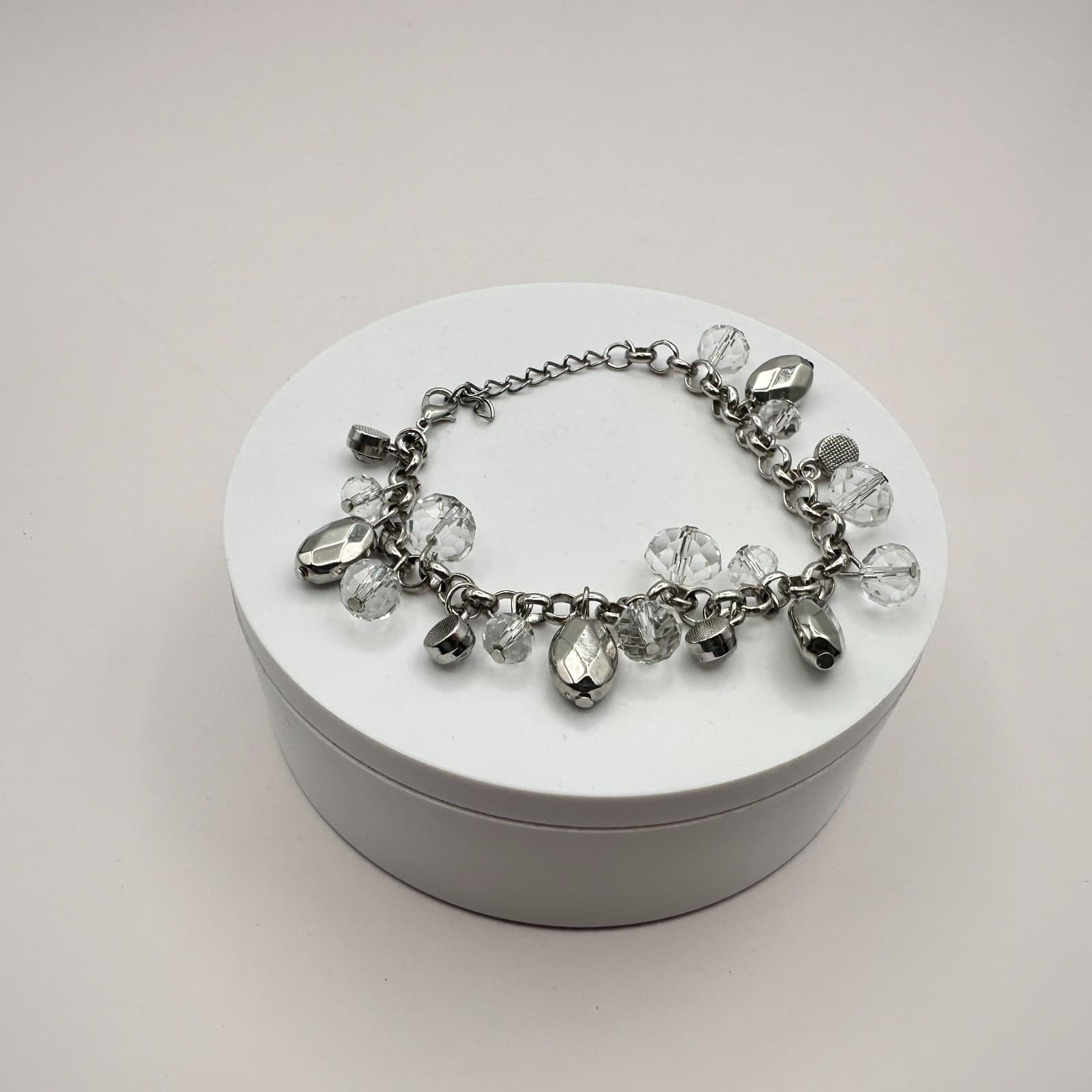 Vintage Y2K Silver Tone Faceted Beaded Charm Bracelet Women's Classic Jewelry - Thumbnail 6