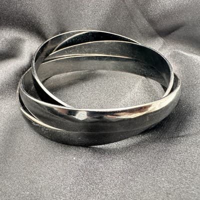 Vintage 90s Gunmetal Tone Interlocking Rolling Bracelets Women's Classic Jewelry - Thumbnail 7