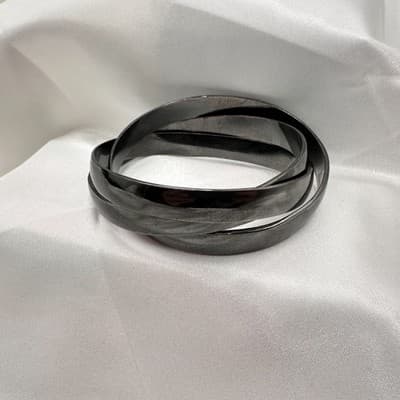 Vintage 90s Gunmetal Tone Interlocking Rolling Bracelets Women's Classic Jewelry - Thumbnail 2