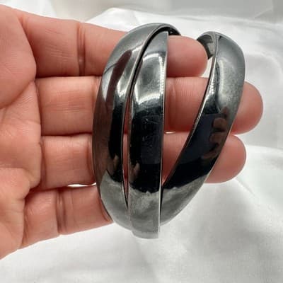 Vintage 90s Gunmetal Tone Interlocking Rolling Bracelets Women's Classic Jewelry - Thumbnail 8