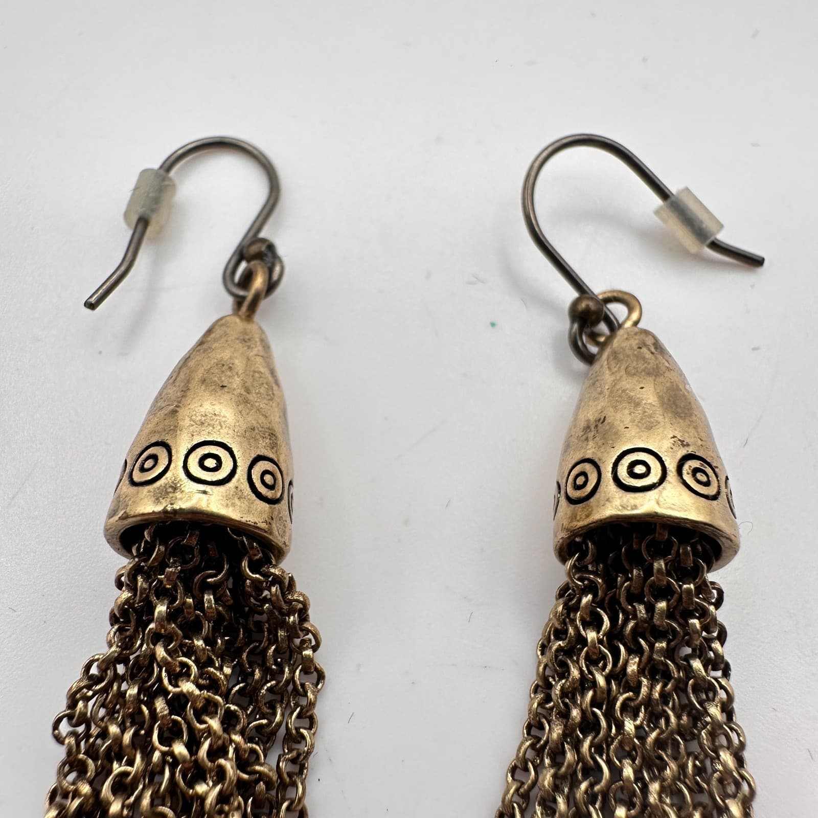 Vintage 90s Y2K Brass Tone Chain Tassel Earrings Boho Women's Classic Jewelry - Thumbnail 6