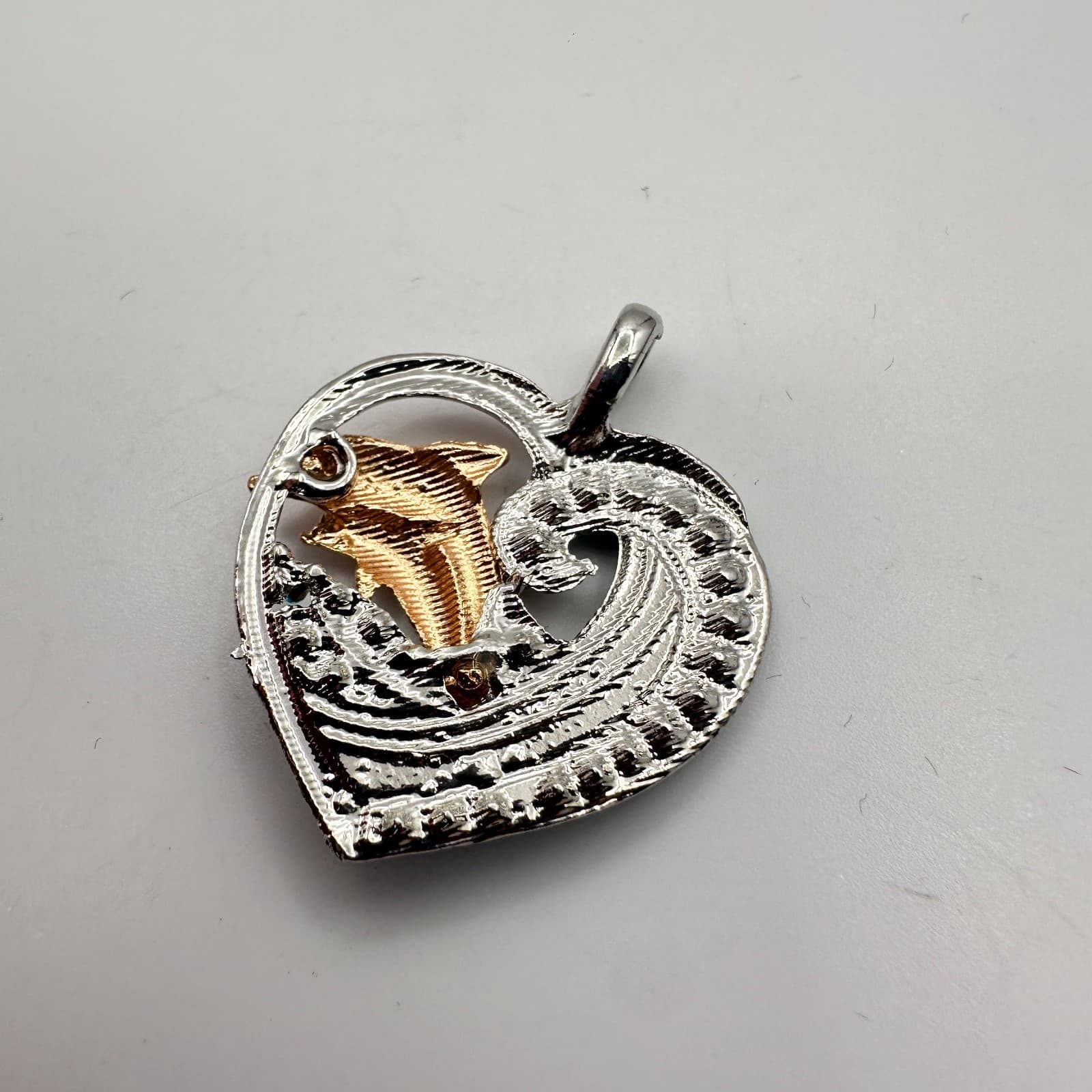 Vintage 90s Silver Tone Dolphin Heart Pendant Blue Rhinestone Women's Jewelry - Thumbnail 7