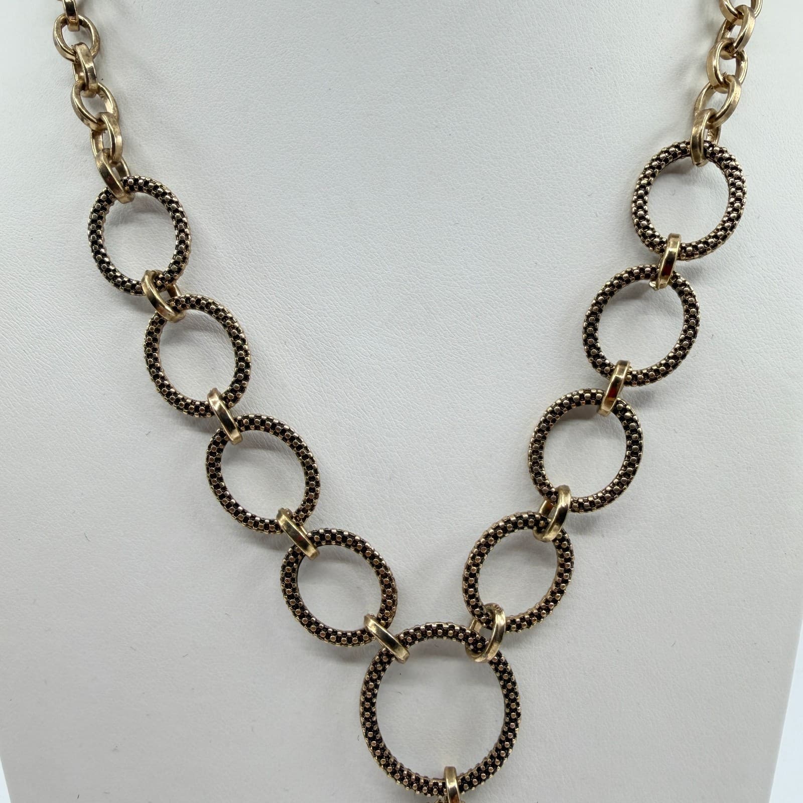 Gold Tone Statement Tassel Necklace Textured Linked Ring Chain Boho Chic Gift - Thumbnail 3