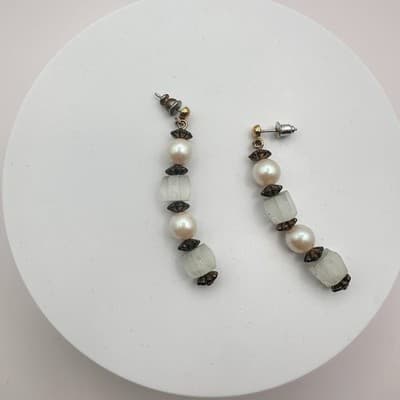 Vintage Y2K Faux Pearl Frosted Beaded Dangle Earrings Women's Classic Jewelry - Thumbnail 3