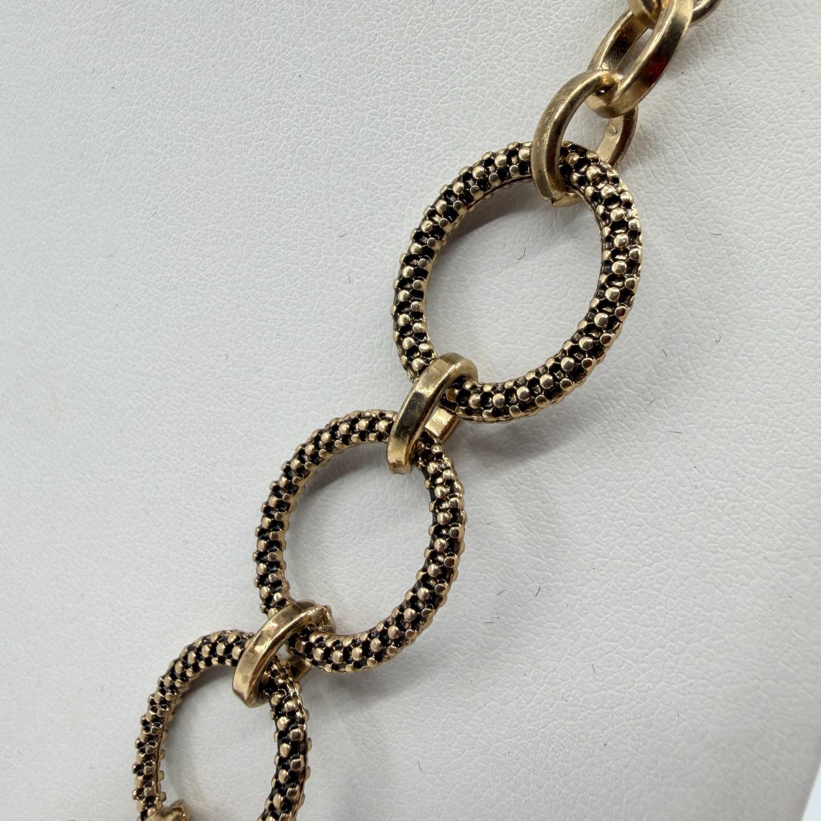 Gold Tone Statement Tassel Necklace Textured Linked Ring Chain Boho Chic Gift - Thumbnail 10
