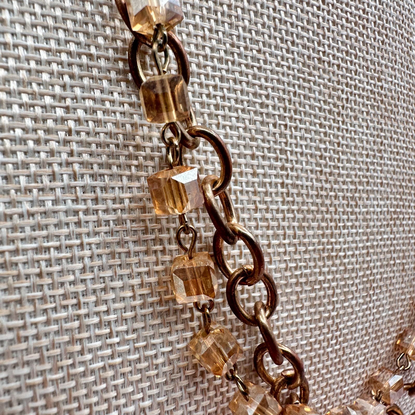 Vintage 90s Gold Tone Double Strand Glass Cube Necklace Women's Classic Jewelry - Thumbnail 4