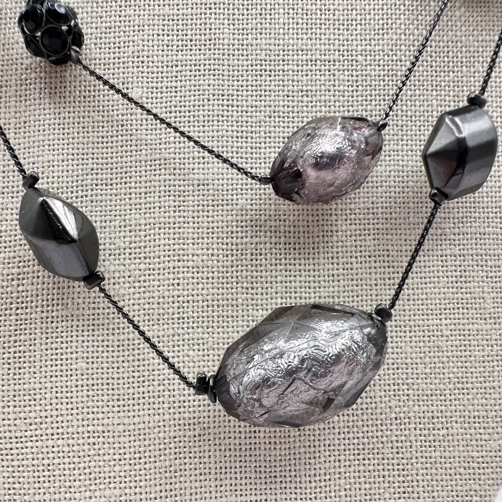 Vintage 90s Double Strand Multi-color Bead Necklace Silver Tone Women's Jewelry - Thumbnail 7