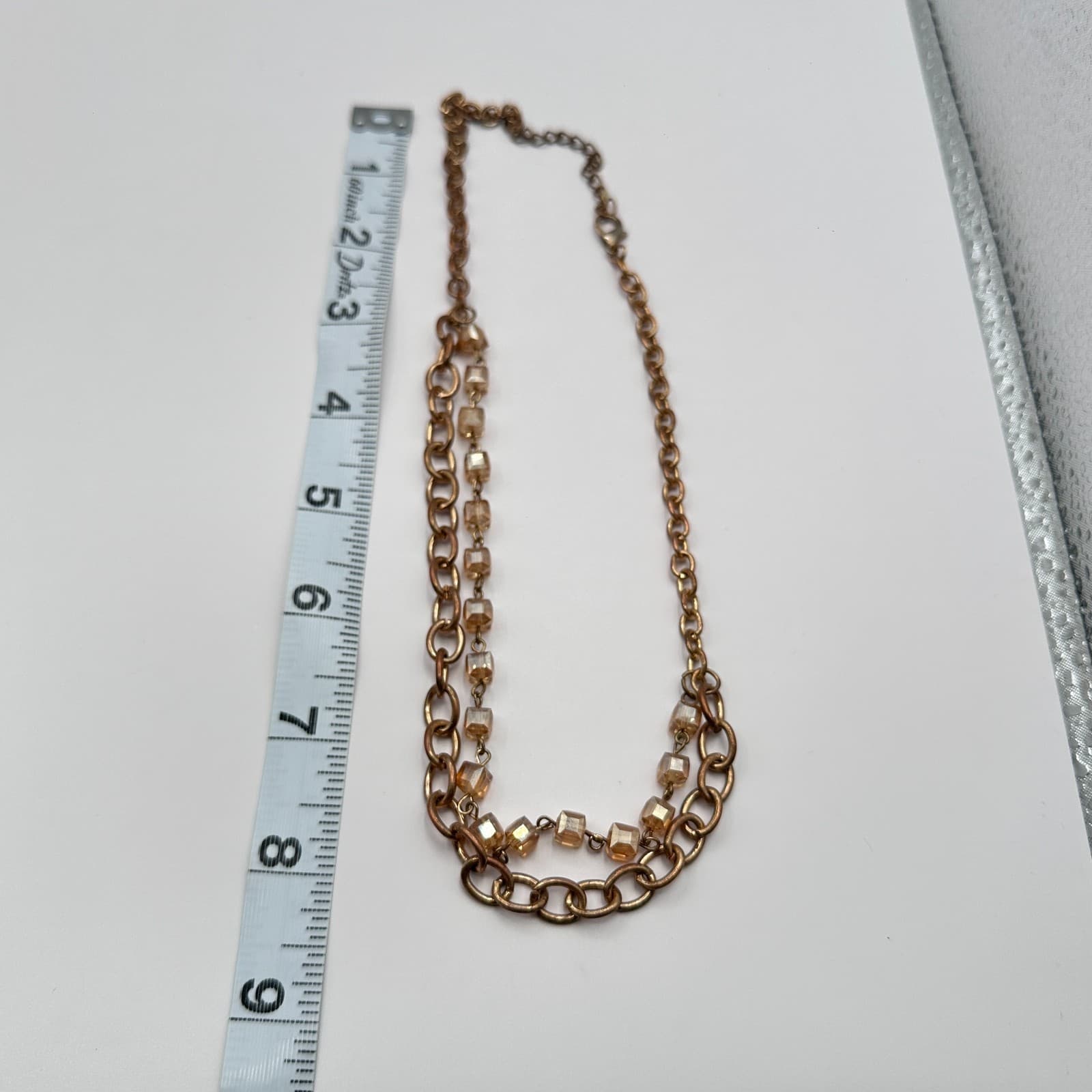 Vintage 90s Gold Tone Double Strand Glass Cube Necklace Women's Classic Jewelry - Thumbnail 11