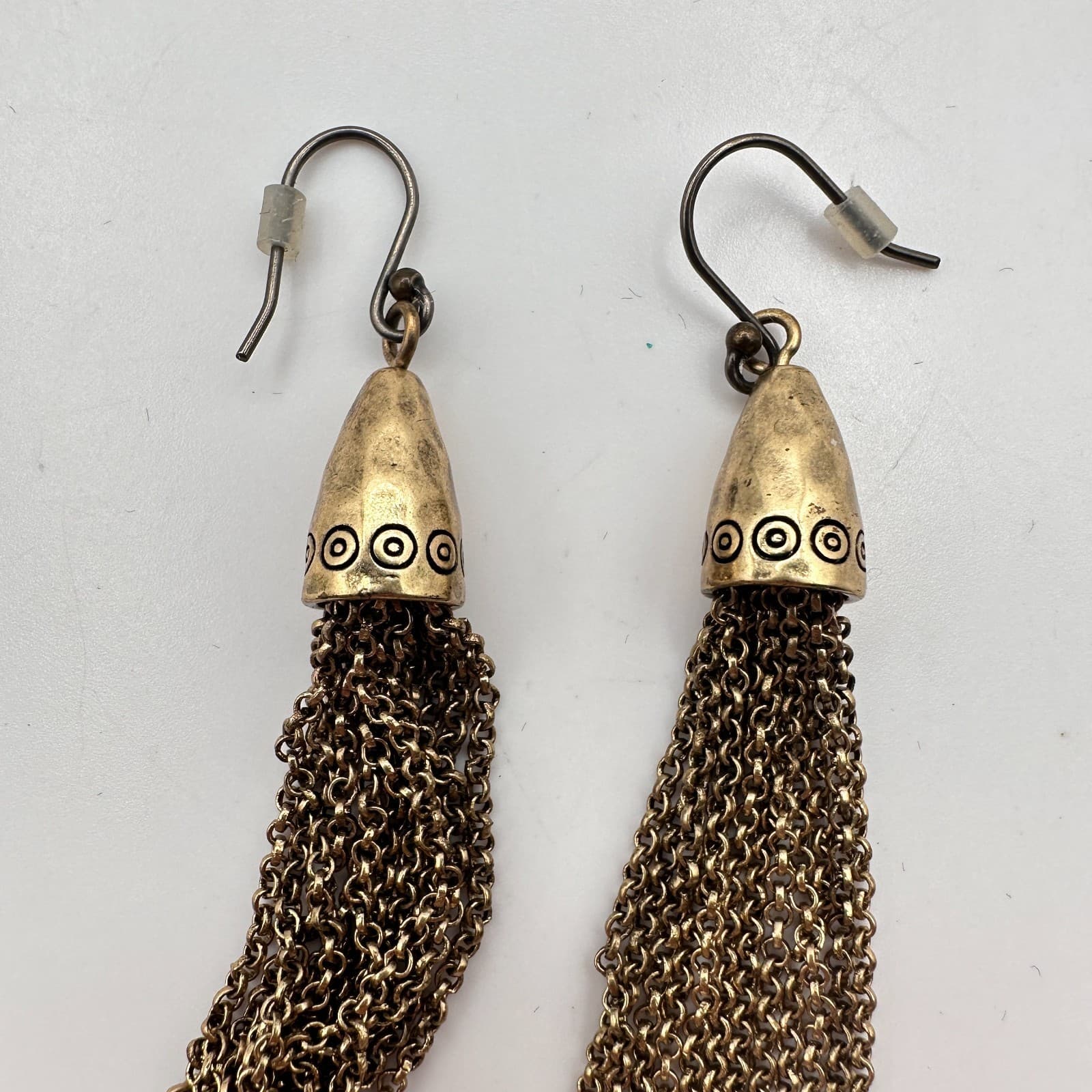 Vintage 90s Y2K Brass Tone Chain Tassel Earrings Boho Women's Classic Jewelry - Thumbnail 4