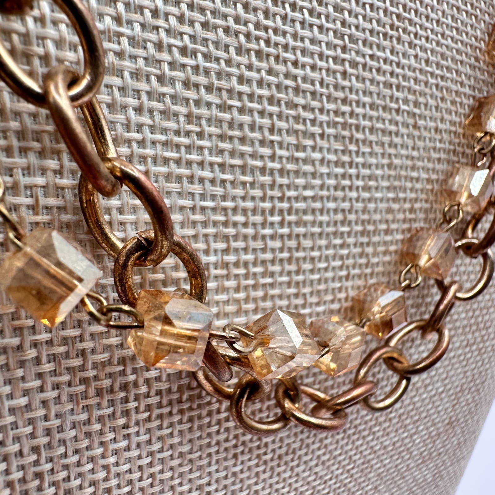 Vintage 90s Gold Tone Double Strand Glass Cube Necklace Women's Classic Jewelry - Thumbnail 3