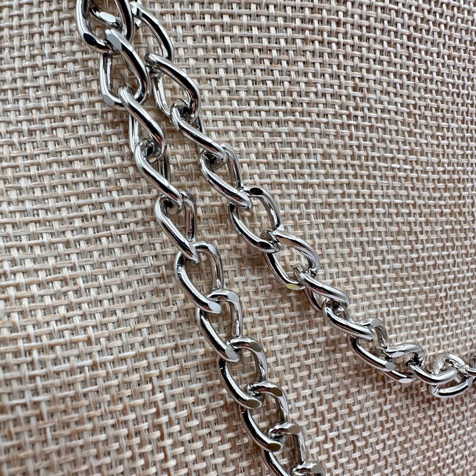 Vintage 90s Silver Tone Double Layer Curb Link Chain Necklace Women's Jewelry - Thumbnail 3