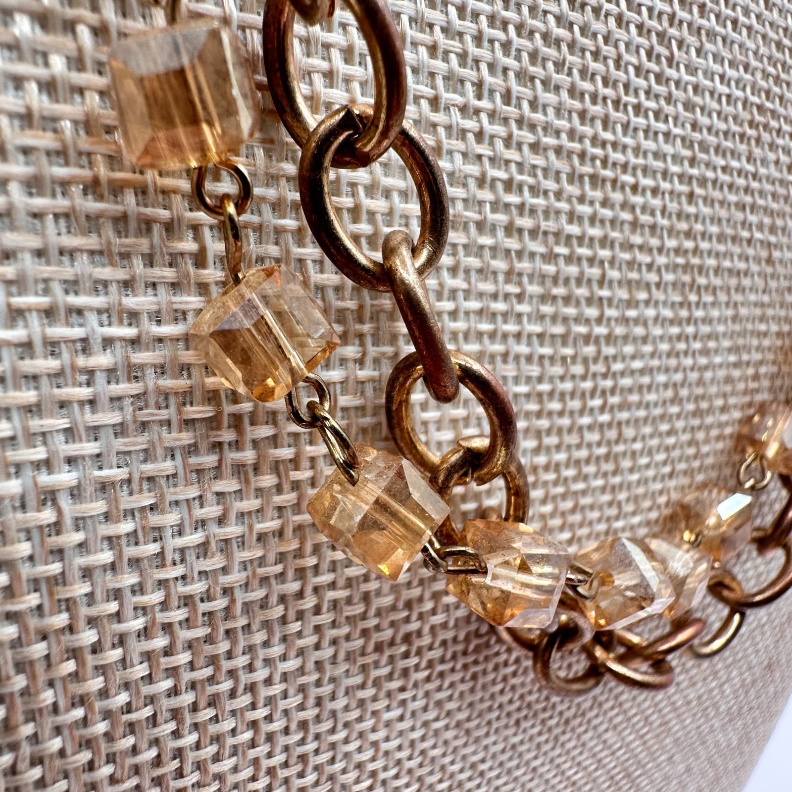 Vintage 90s Gold Tone Double Strand Glass Cube Necklace Women's Classic Jewelry - Thumbnail 9
