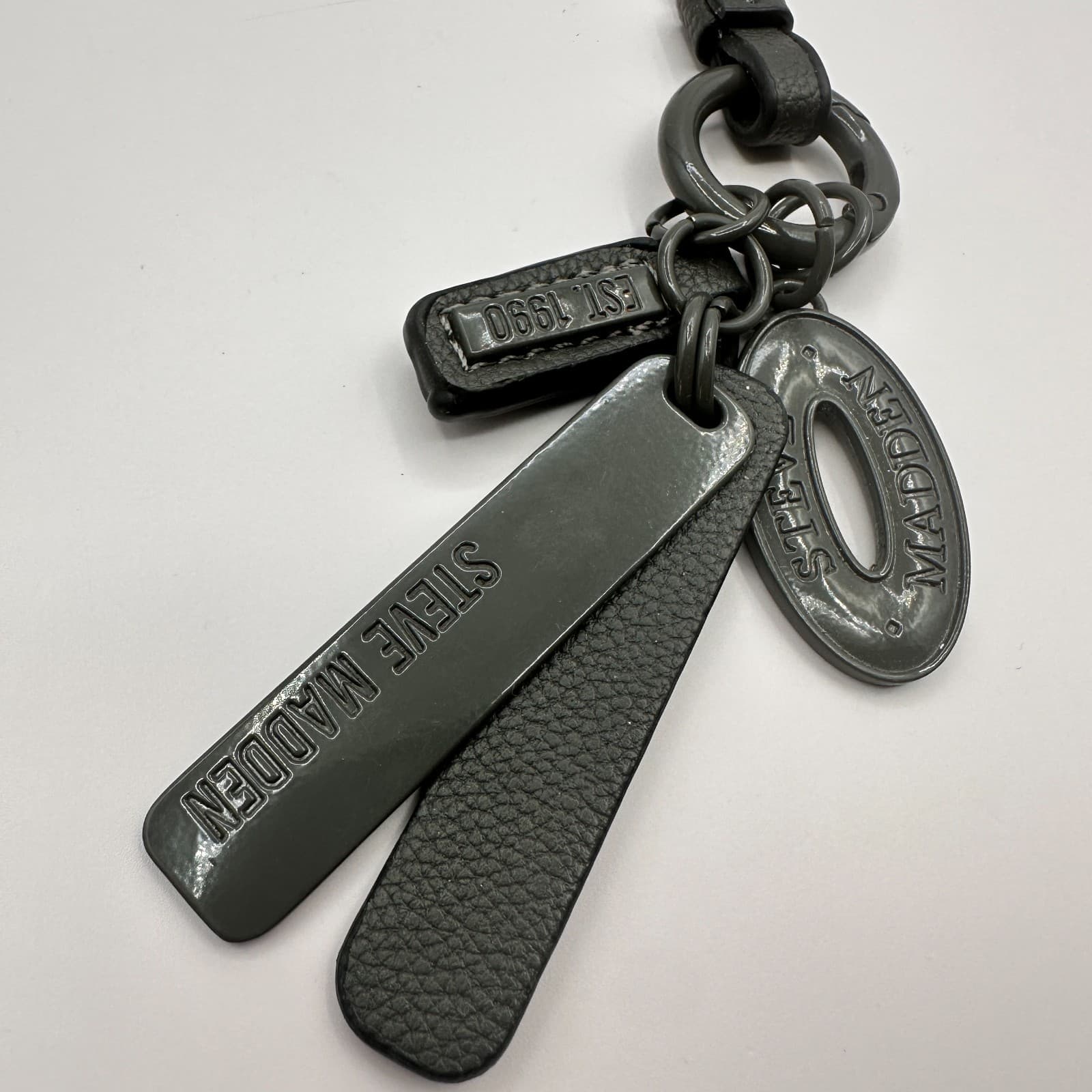 Vintage 90s Steve Madden Strap Keychain Black Faux Leather Fashion Accessory Y2K
