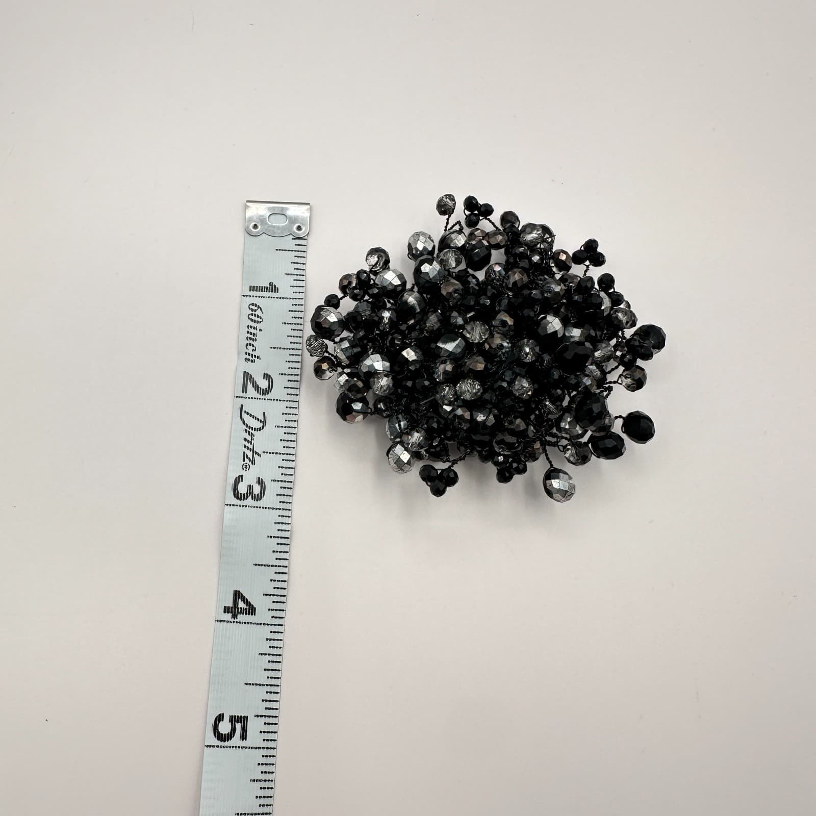Vintage 90s Black Glass Beaded Cluster Brooch Pin Silver Tone Statement Jewelry - Thumbnail 7
