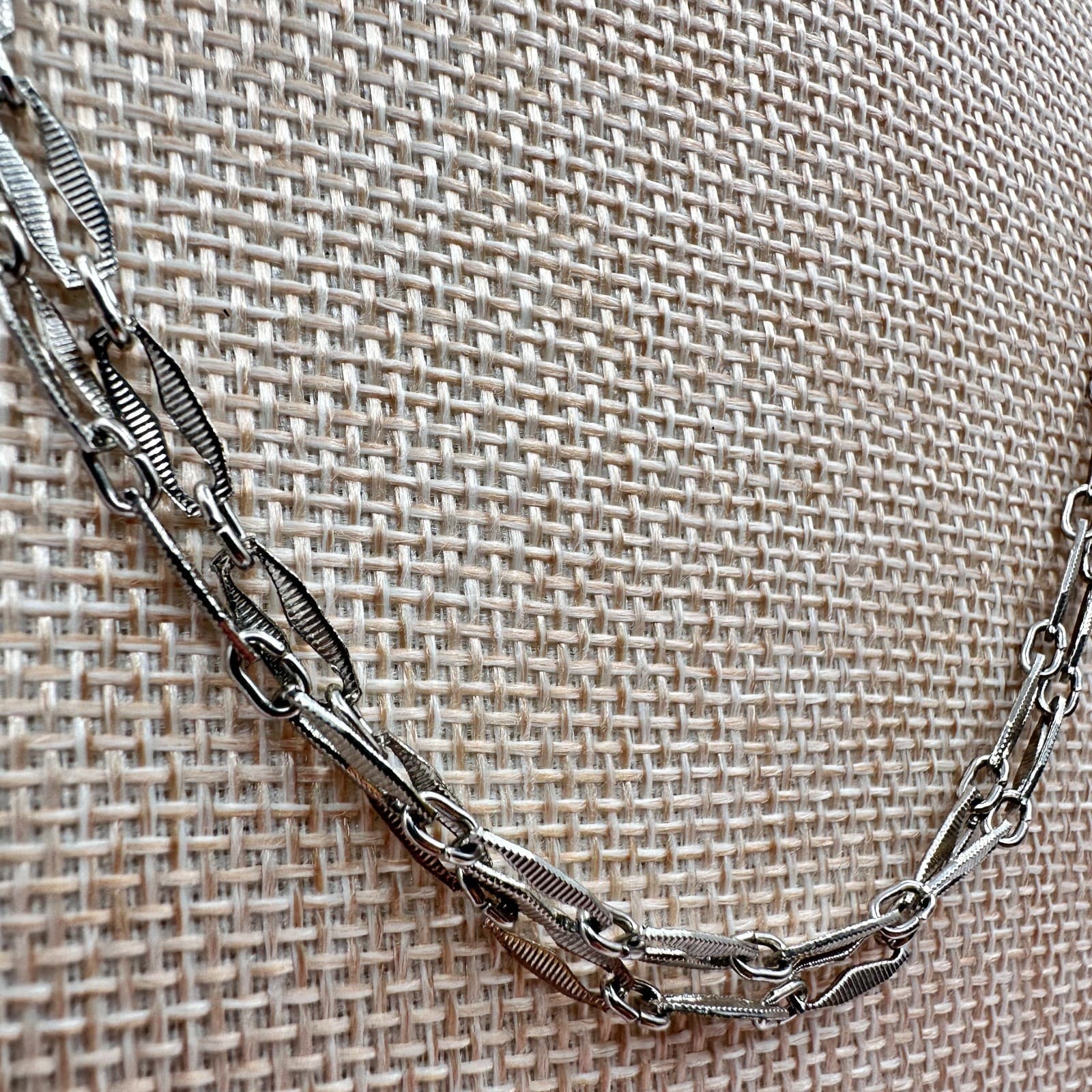 Vintage 90s Bar Link Double Strand Chain Classic Necklace Silver Tone Jewelry - Thumbnail 3