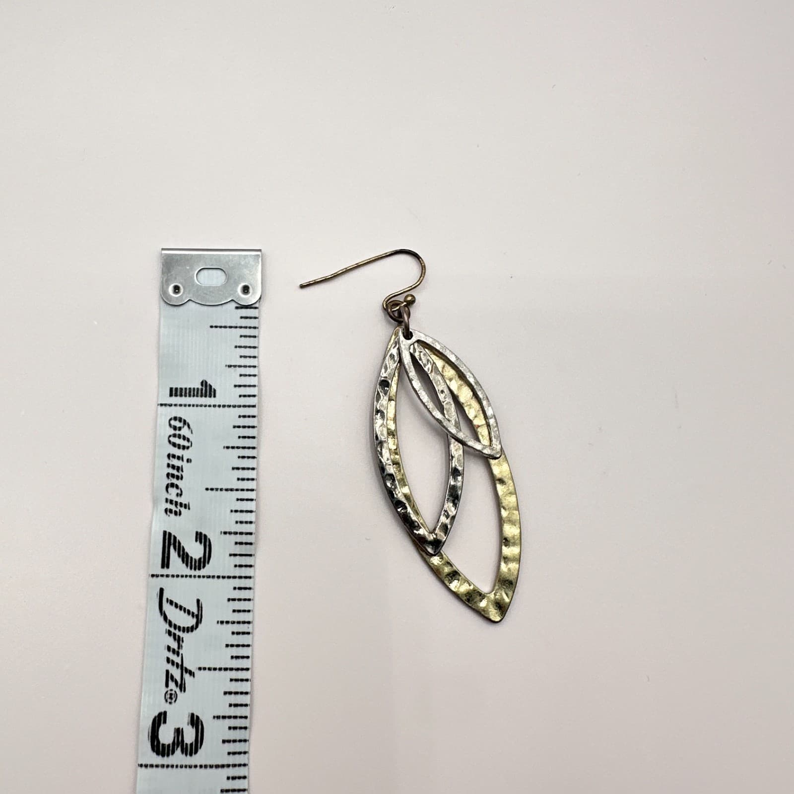 Vintage 90s Metal Hammered Open Marquise Dangle Earrings Classic Fashion Jewelry - Thumbnail 7