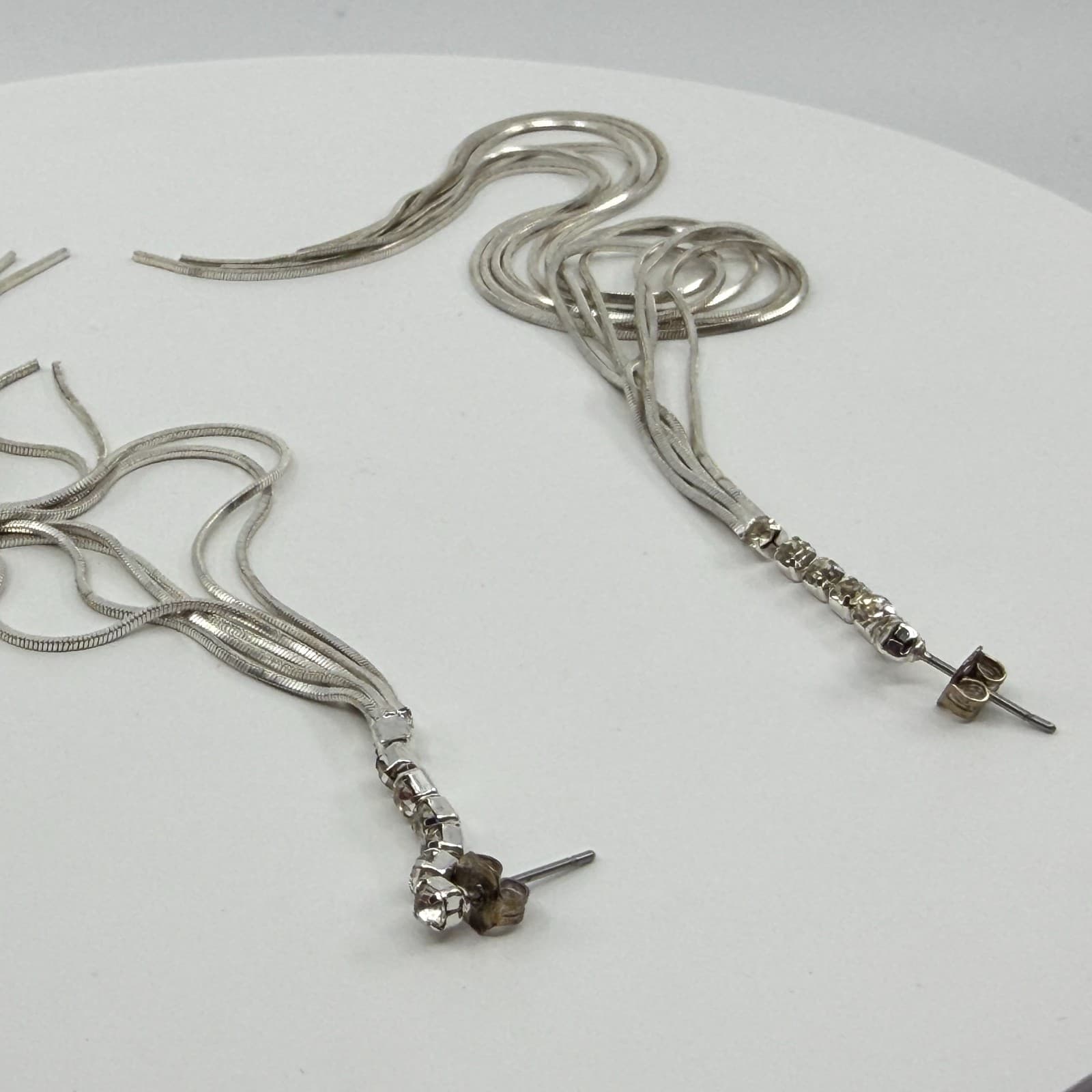 Y2K Liquid Silver Tone Multi Strand Snake Chain Dangle Drop Statement Earrings - Thumbnail 7