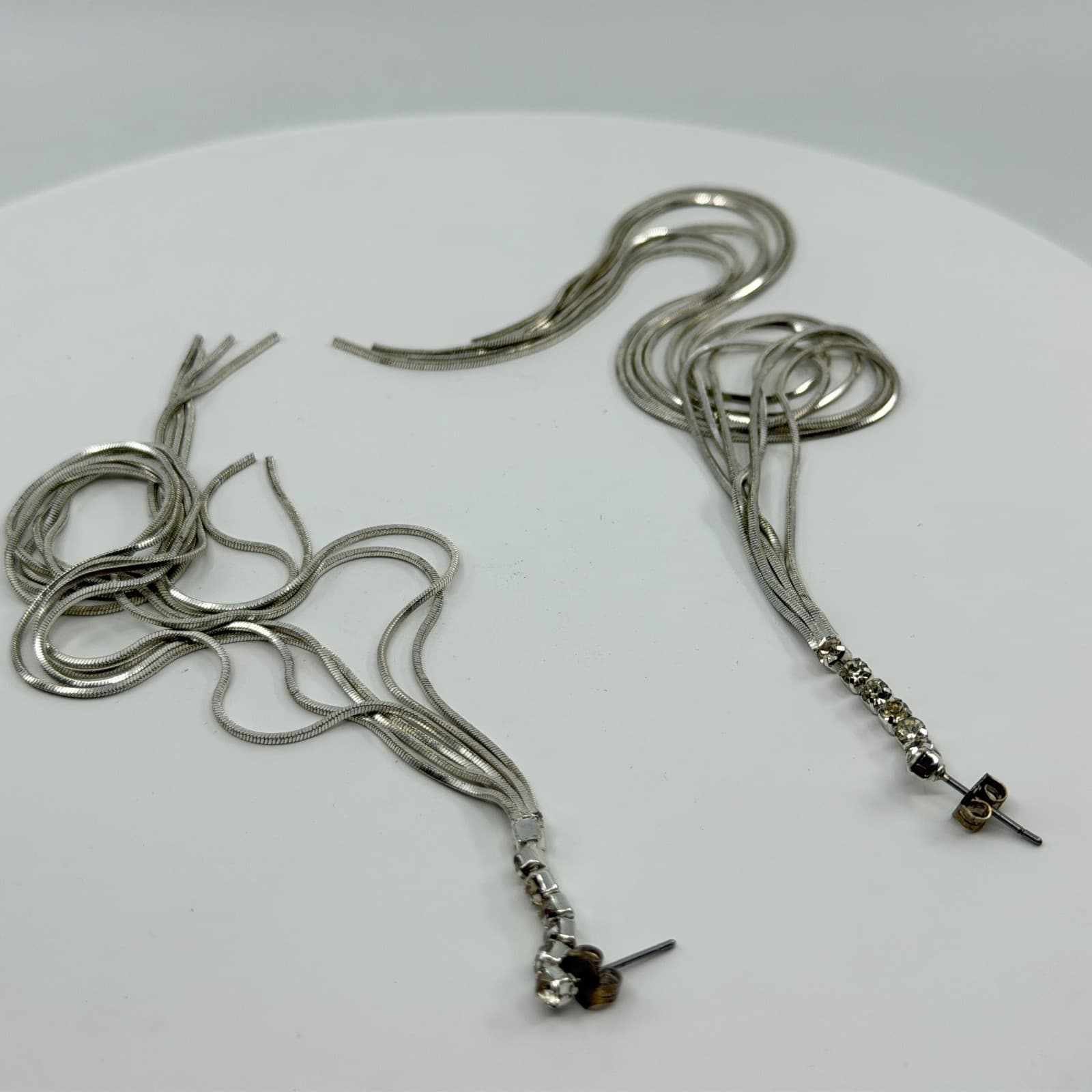 Y2K Liquid Silver Tone Multi Strand Snake Chain Dangle Drop Statement Earrings - Thumbnail 8