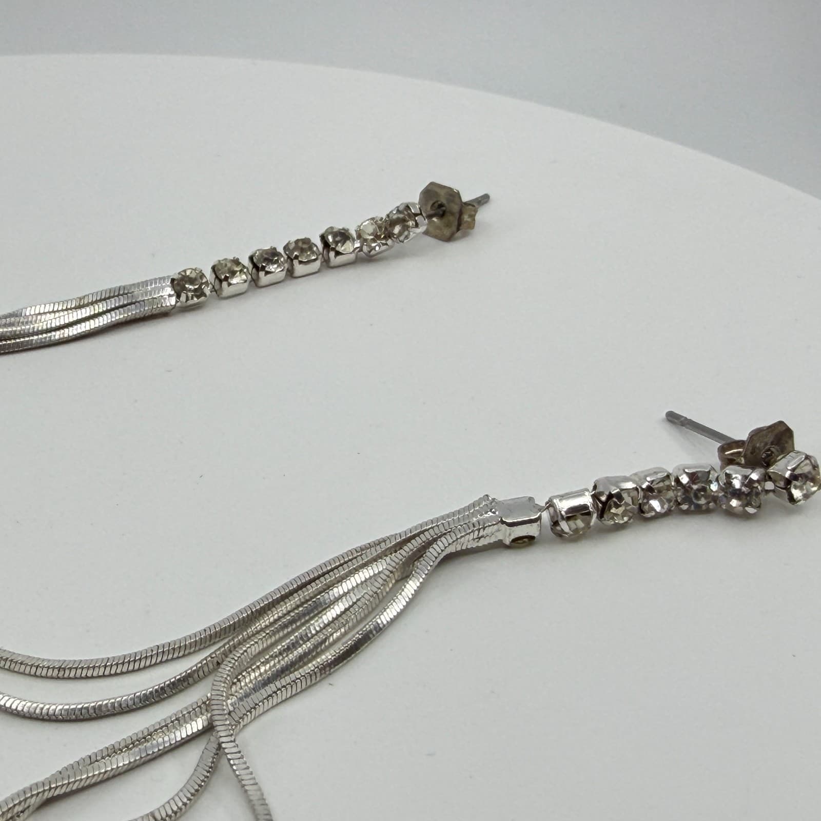 Y2K Liquid Silver Tone Multi Strand Snake Chain Dangle Drop Statement Earrings - Thumbnail 5