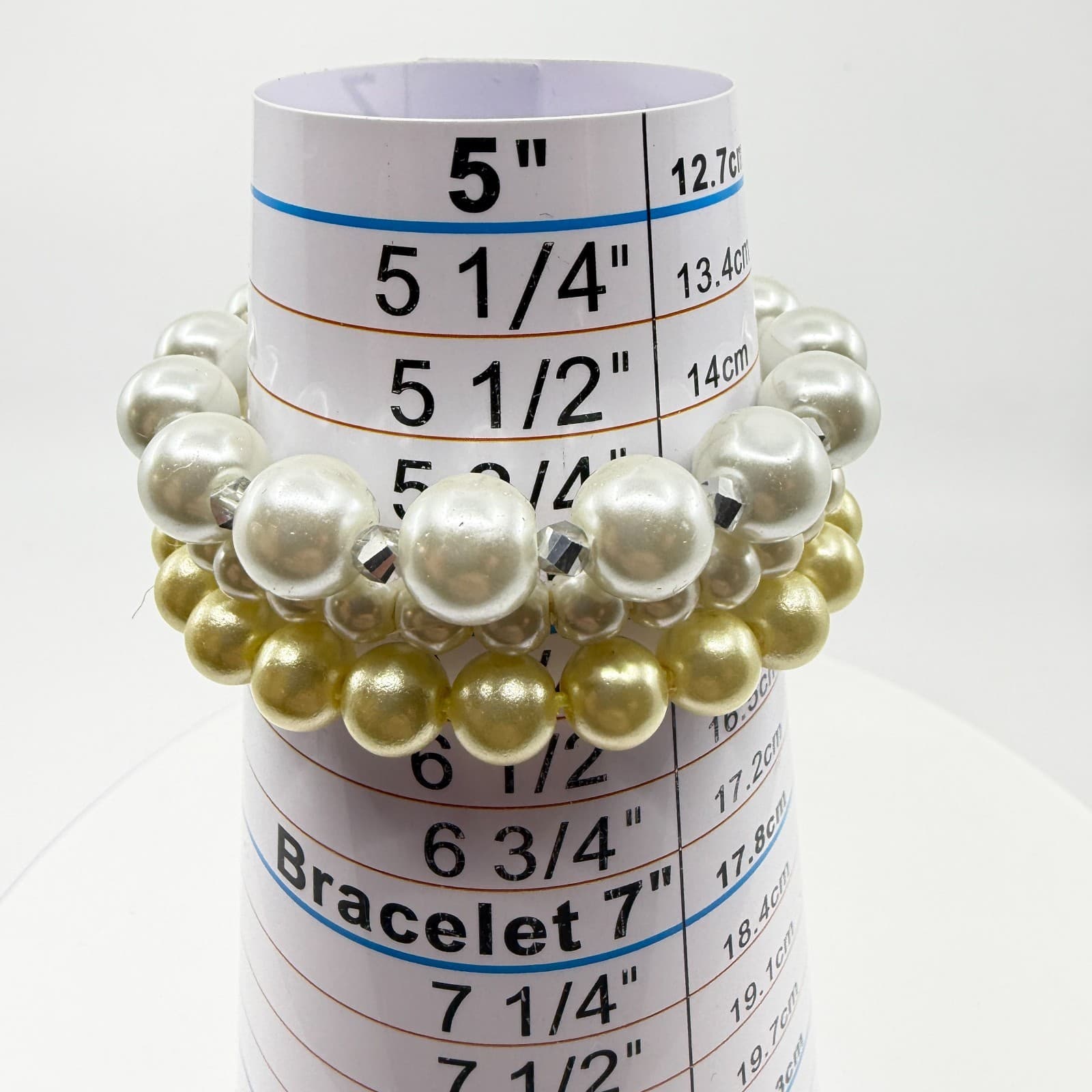 3 Pc Faux Pearl Stackable Bracelet Gold Tone White Stretch Layered Jewelry Set - Thumbnail 8