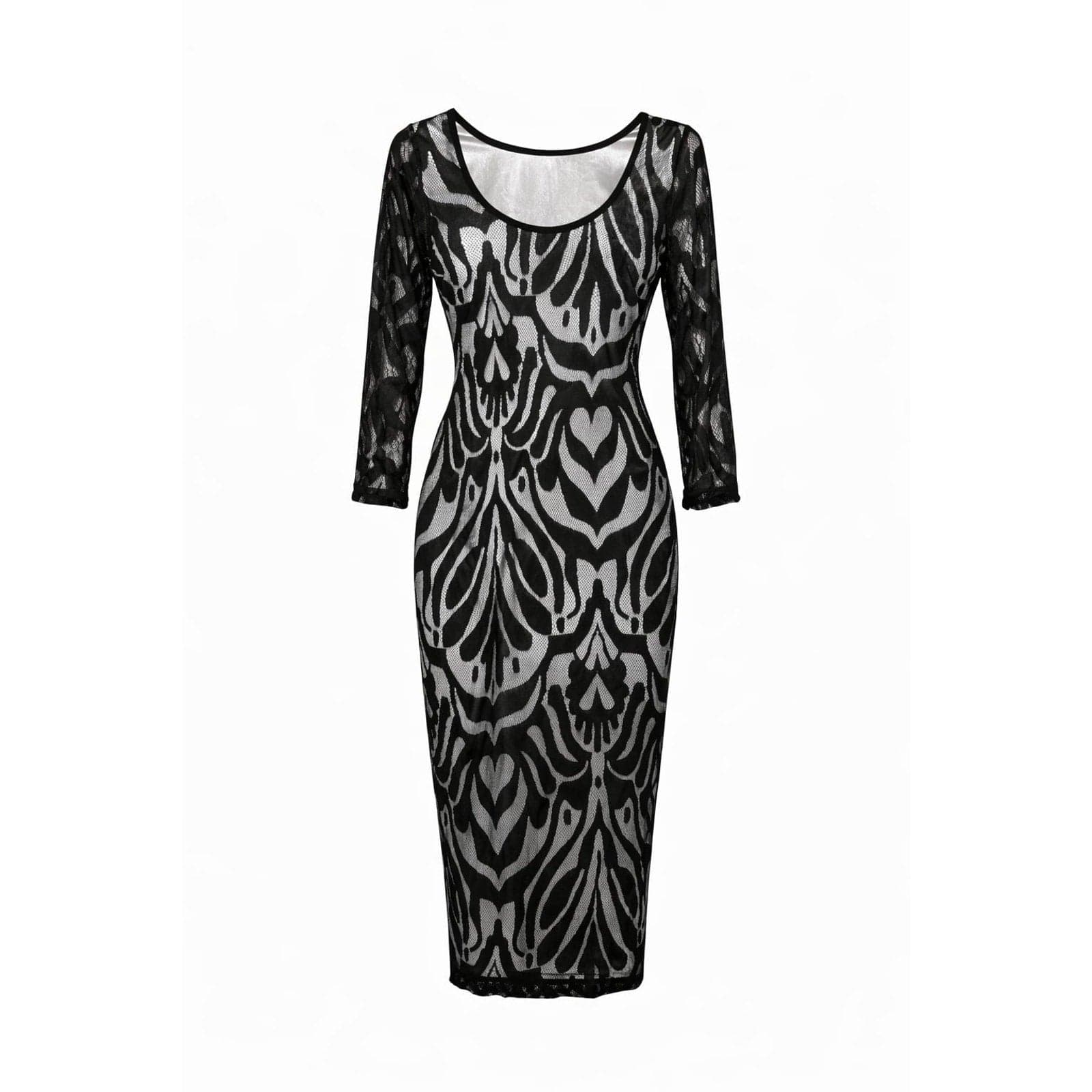 Black Lace Midi Sheath Dress - Thumbnail 2