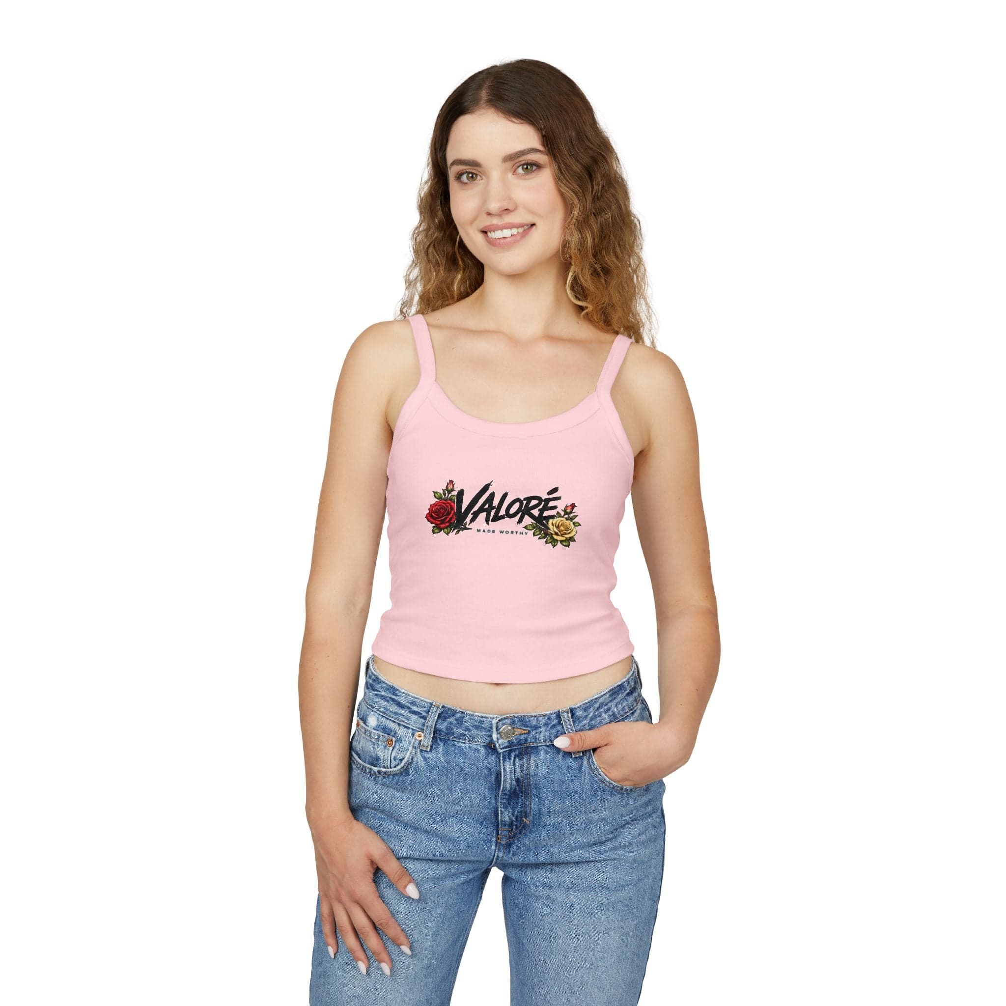 Floral Spaghetti Strap Tank Fitted Cropped Cotton-Blend - Thumbnail 12