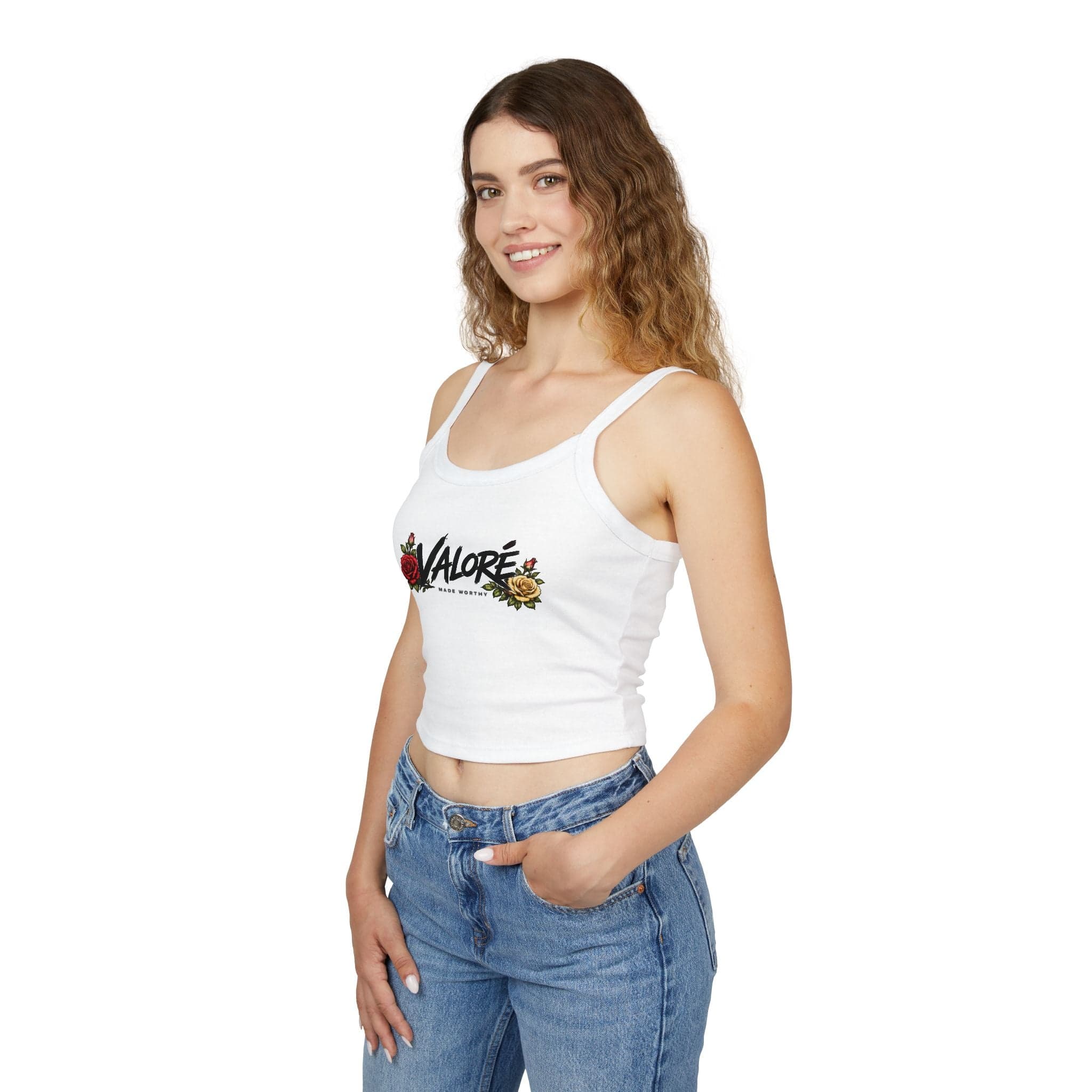 Floral Spaghetti Strap Tank Fitted Cropped Cotton-Blend - Thumbnail 7
