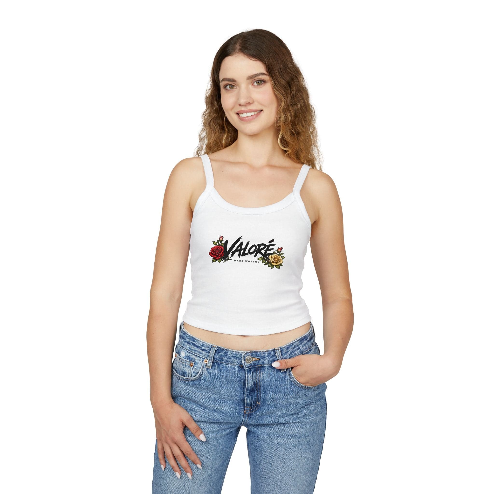 Floral Spaghetti Strap Tank Fitted Cropped Cotton-Blend - Thumbnail 6