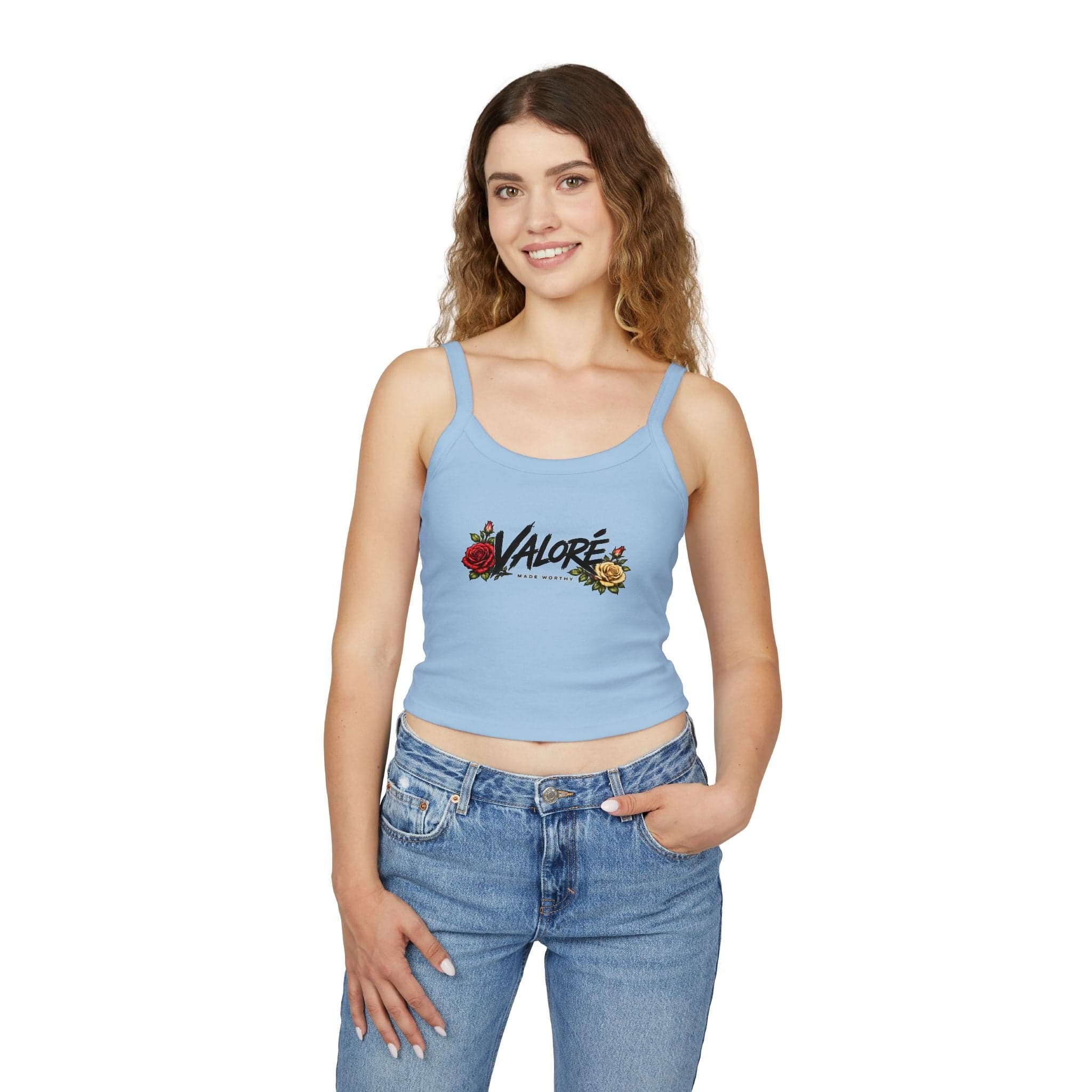 Floral Spaghetti Strap Tank Fitted Cropped Cotton-Blend - Thumbnail 9