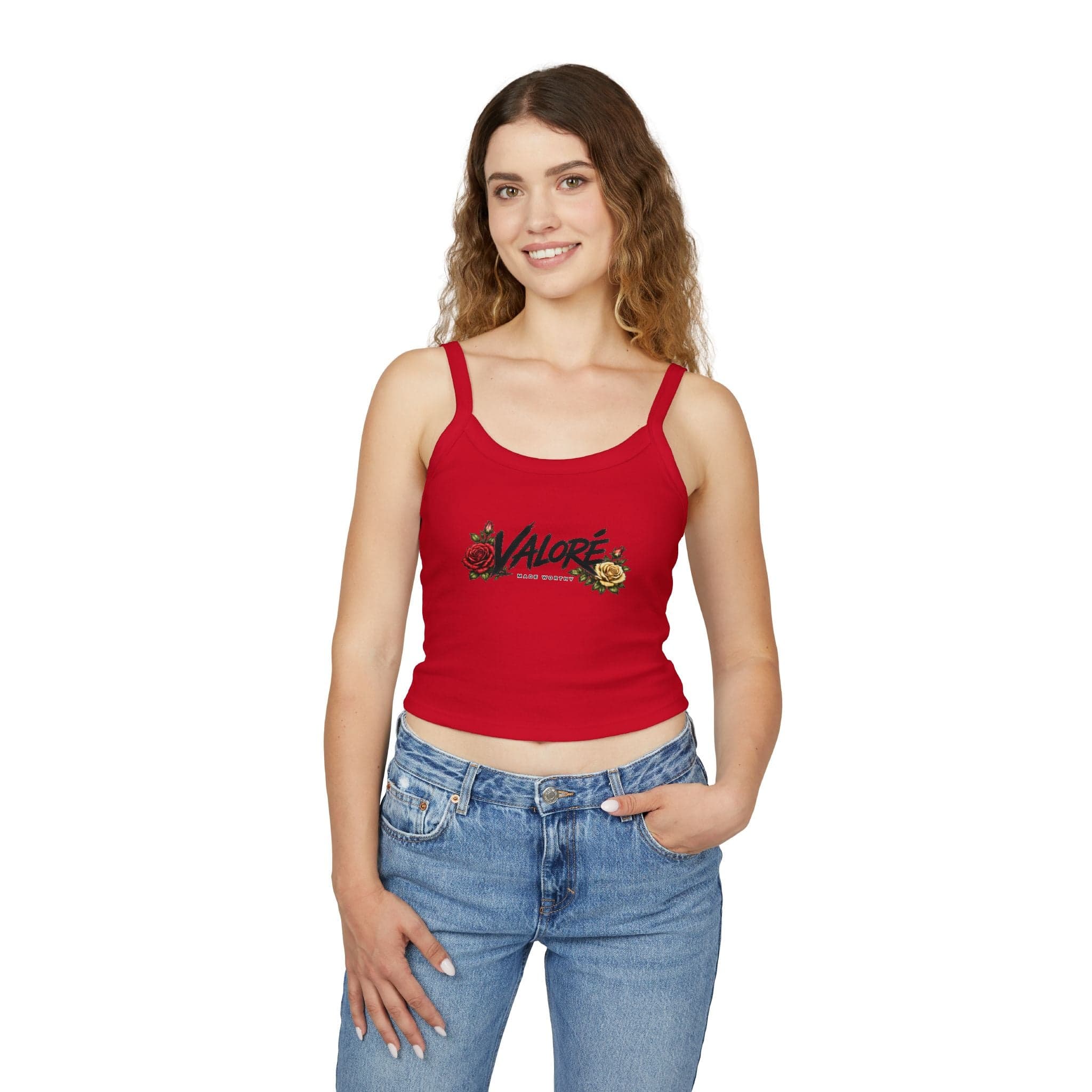 Floral Spaghetti Strap Tank Fitted Cropped Cotton-Blend - Thumbnail 15