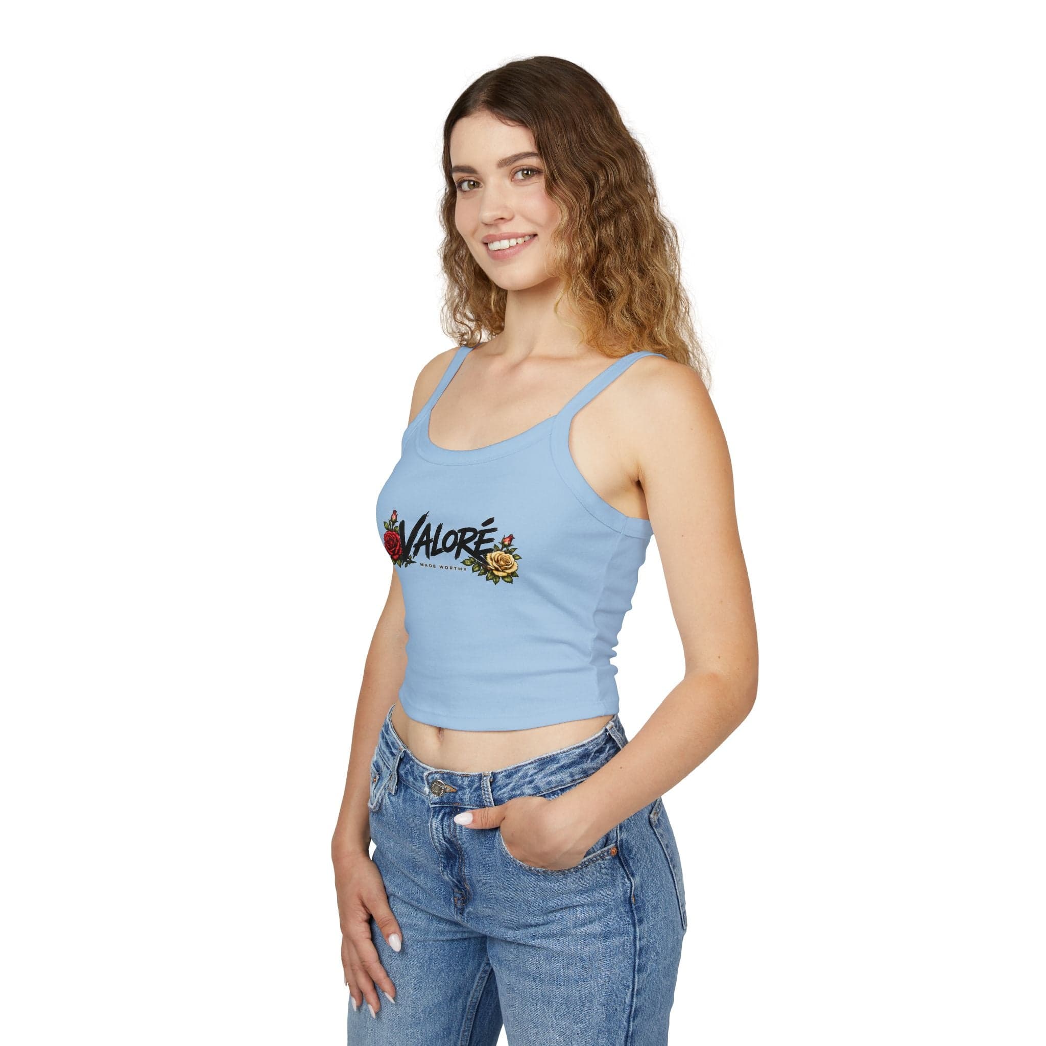 Floral Spaghetti Strap Tank Fitted Cropped Cotton-Blend - Thumbnail 10