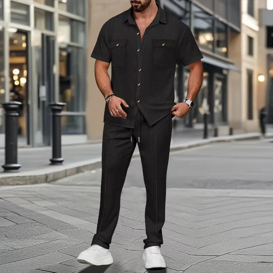 Short Sleeve Trousers Two-Piece Set - Thumbnail 5