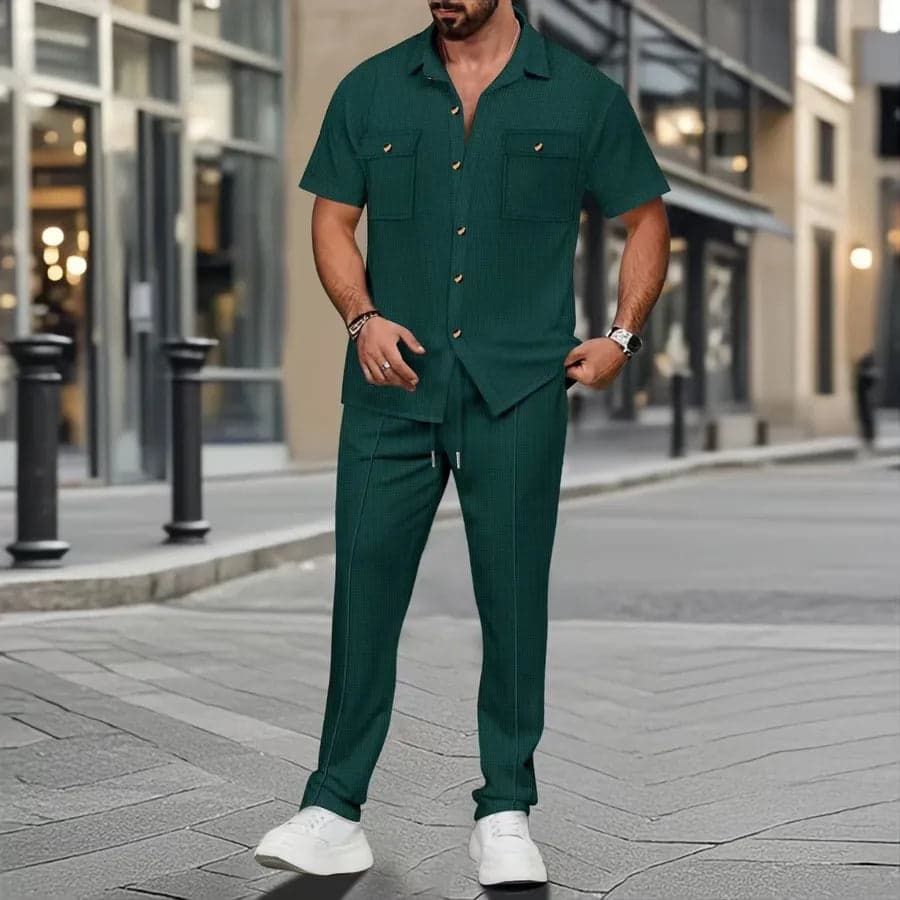Short Sleeve Trousers Two-Piece Set - Thumbnail 6