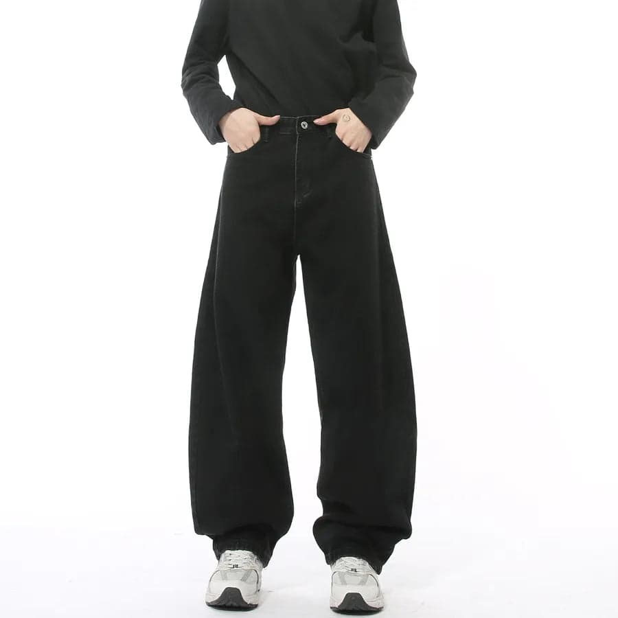 Washed Wide Leg Knife Jeans - Thumbnail 3