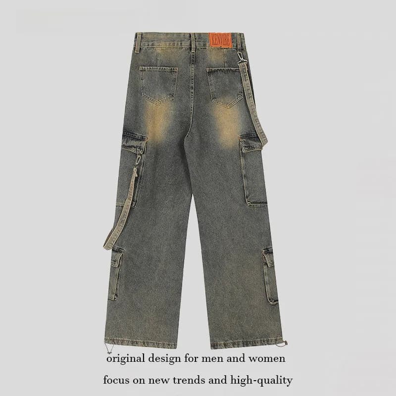 American retro multi-pocket jeans - Thumbnail 2