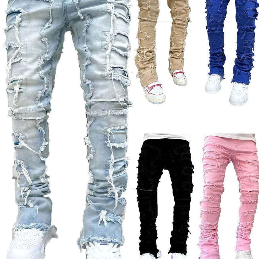 Tape Denim Straight Leg Pants - Thumbnail 2