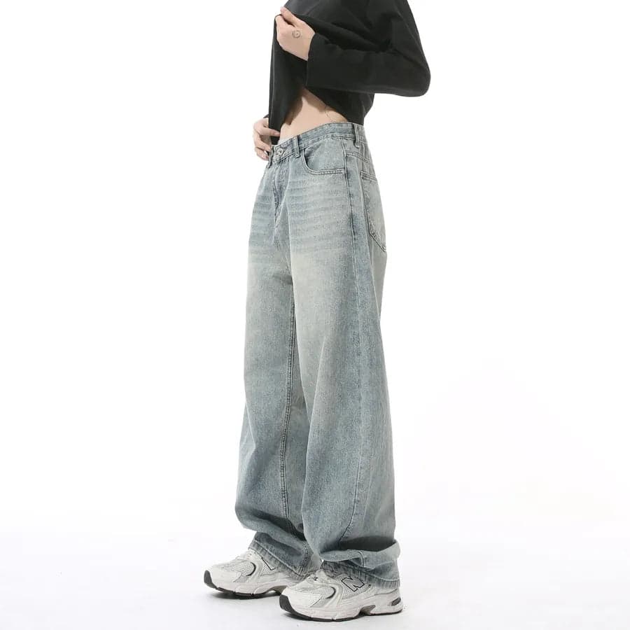 Washed Wide Leg Knife Jeans - Thumbnail 4