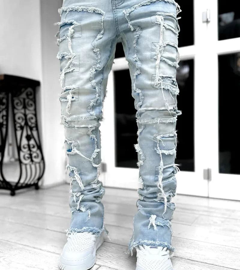 Tape Denim Straight Leg Pants - Thumbnail 3