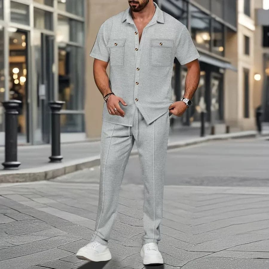 Short Sleeve Trousers Two-Piece Set - Thumbnail 3