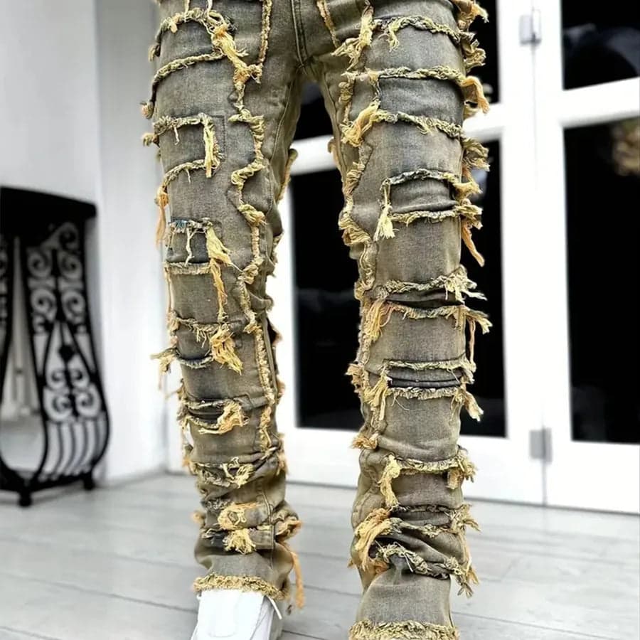 Tape Denim Straight Leg Pants - Thumbnail 8