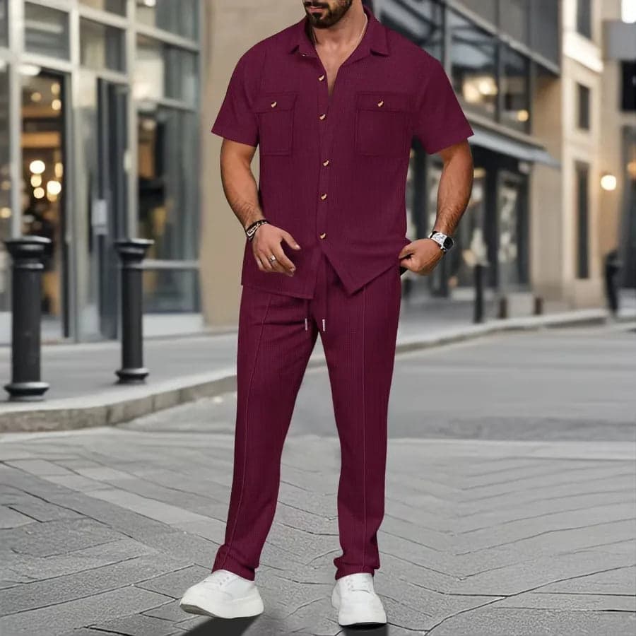 Short Sleeve Trousers Two-Piece Set - Thumbnail 4
