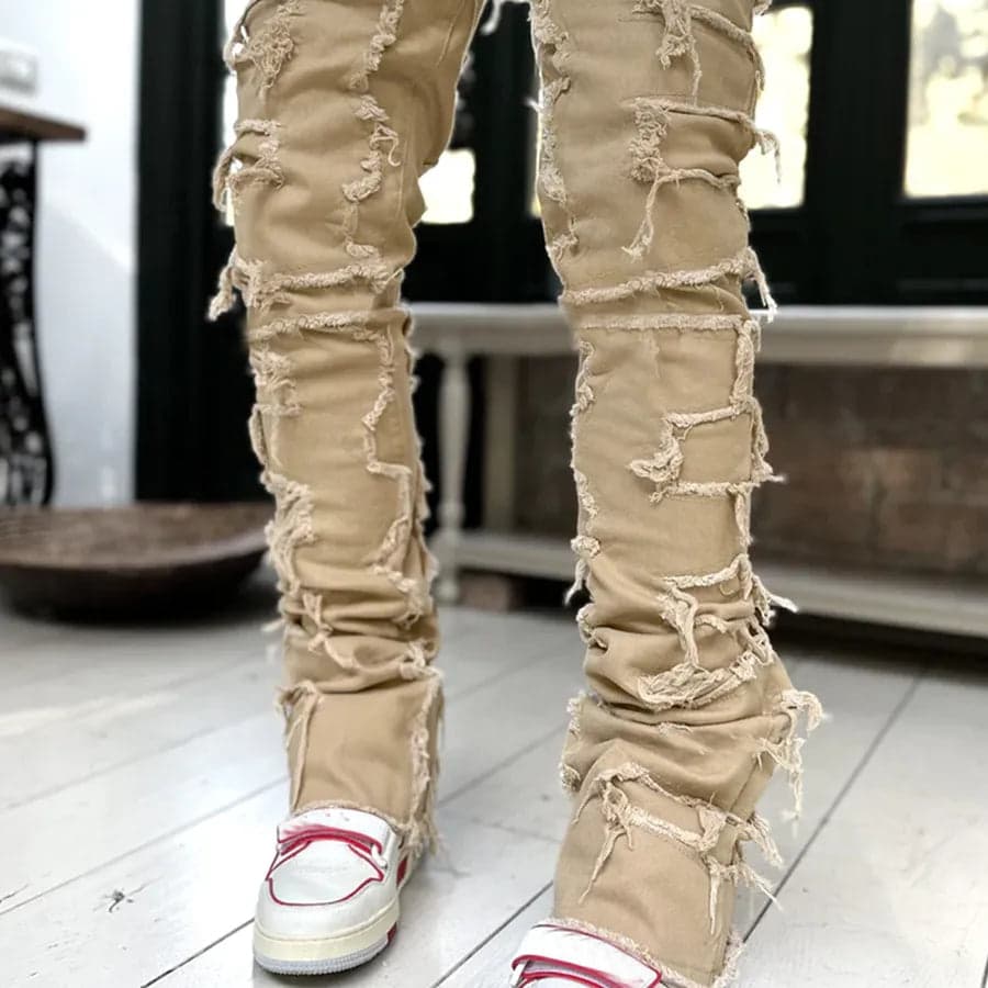 Tape Denim Straight Leg Pants - Thumbnail 4