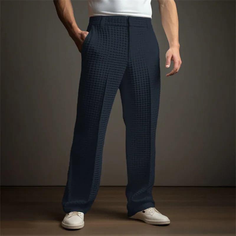 Men's Casual Vacation Straight Pants Business Formal Solid Color Knitted Trousers with Slant Pockets - Thumbnail 4