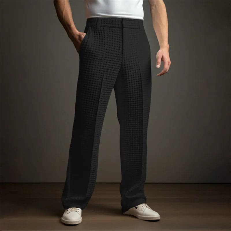 Men's Casual Vacation Straight Pants Business Formal Solid Color Knitted Trousers with Slant Pockets - Thumbnail 3