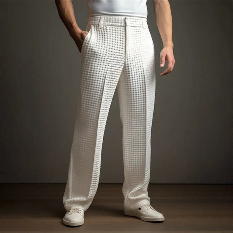 Men's Casual Vacation Straight Pants Business Formal Solid Color Knitted Trousers with Slant Pockets - Thumbnail 2
