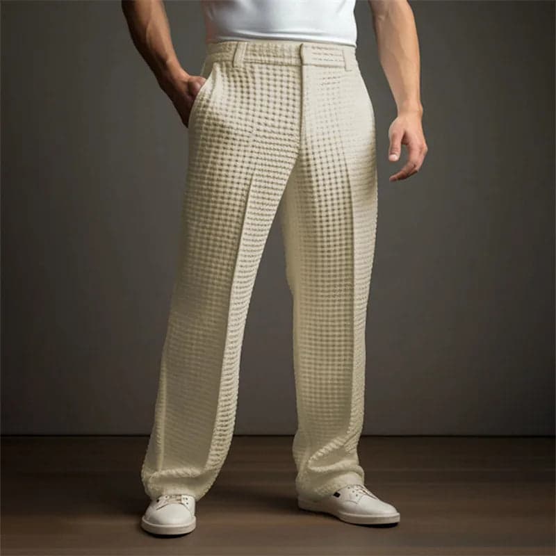 Men's Casual Vacation Straight Pants Business Formal Solid Color Knitted Trousers with Slant Pockets - Thumbnail 8
