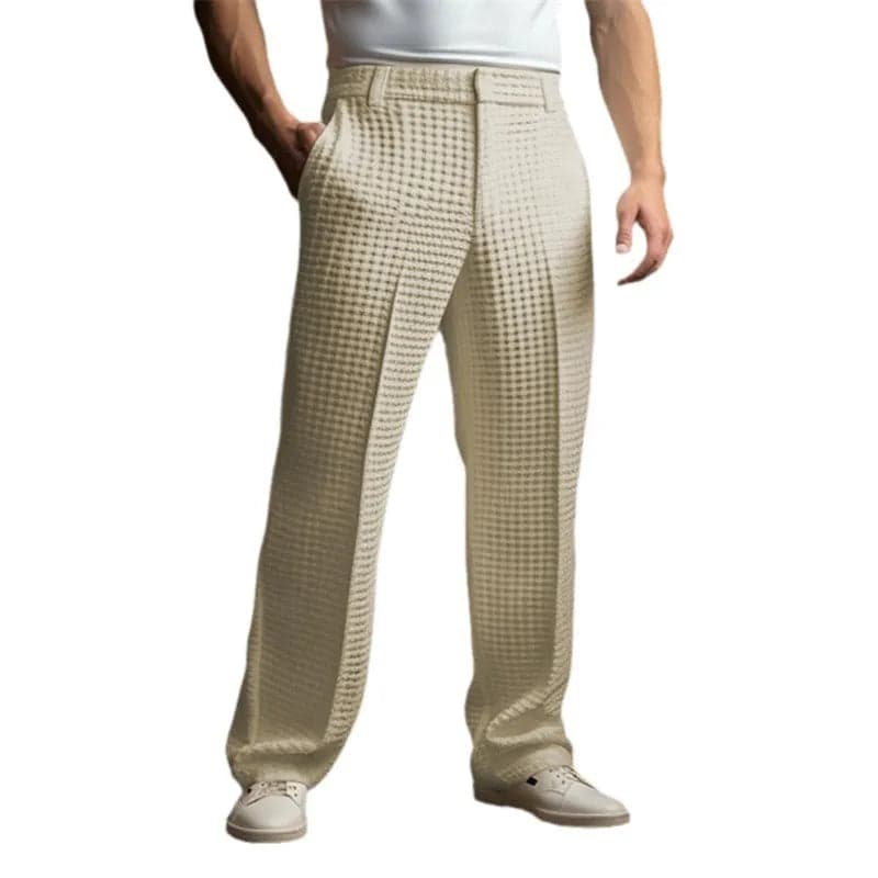 Men's Casual Vacation Straight Pants Business Formal Solid Color Knitted Trousers with Slant Pockets - Thumbnail 5
