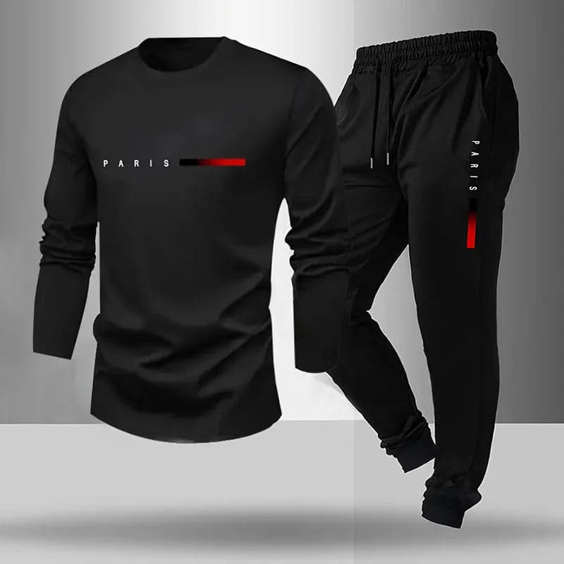 Men's Summer Outdoor Sports Casual Breathable Two-Piece Set Cotton Polyester Blend Short Sleeve Long Pants T-Shirt - Thumbnail 13