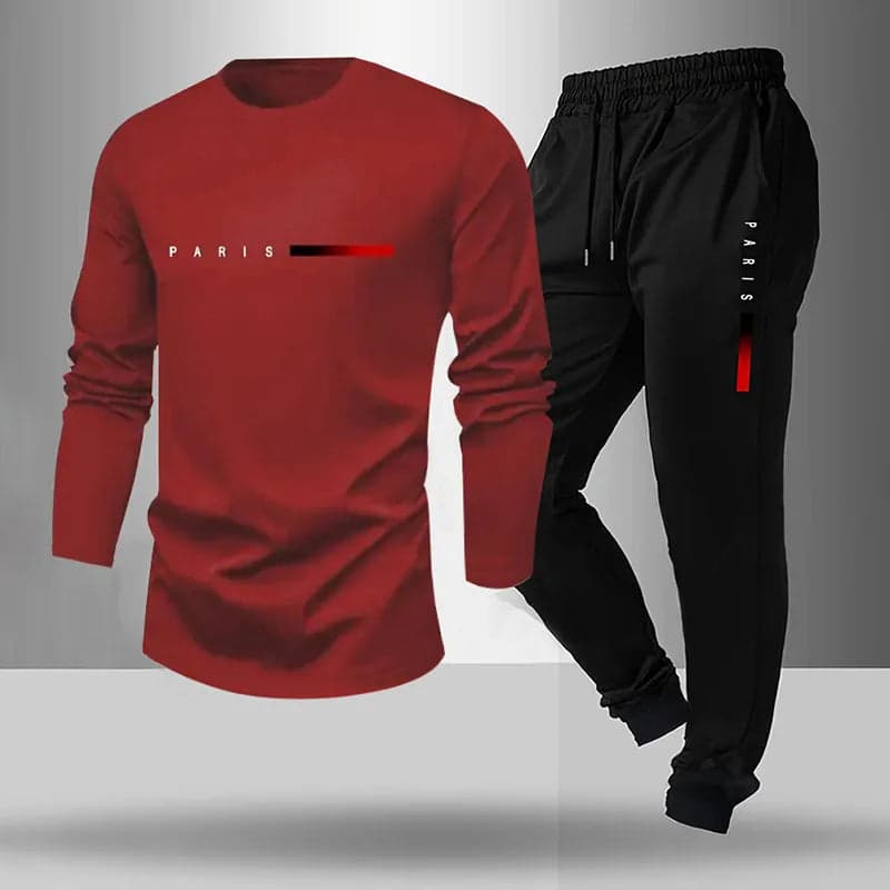 Men's Summer Outdoor Sports Casual Breathable Two-Piece Set Cotton Polyester Blend Short Sleeve Long Pants T-Shirt - Thumbnail 14